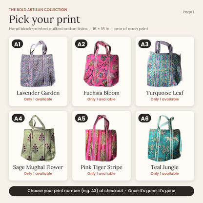 Hand Block-Printed Quilted Cotton Tote – Bold Artisan Collection