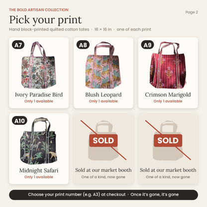 Hand Block-Printed Quilted Cotton Tote – Bold Artisan Collection