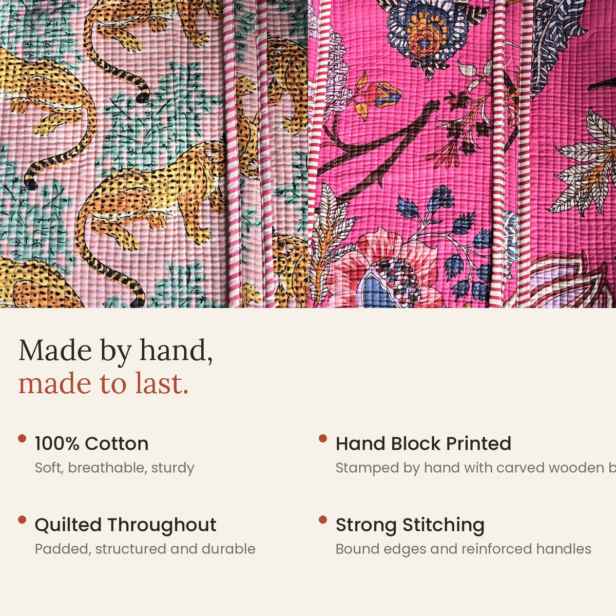 Hand Block-Printed Quilted Cotton Tote – Bold Artisan Collection