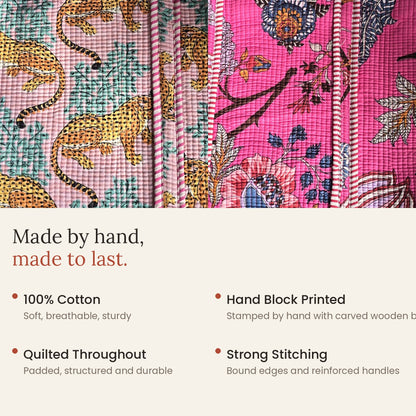 Hand Block-Printed Quilted Cotton Tote – Bold Artisan Collection